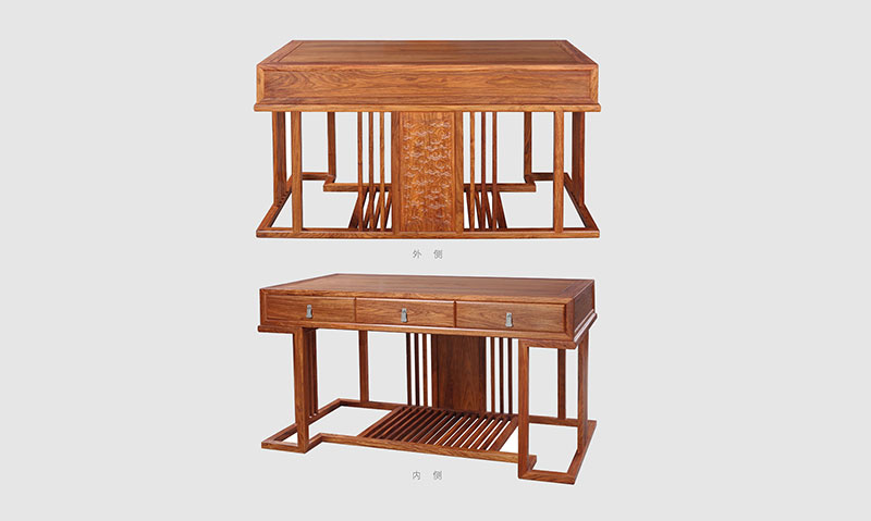 路桥 别墅中式家居书房装修实木书桌效果图